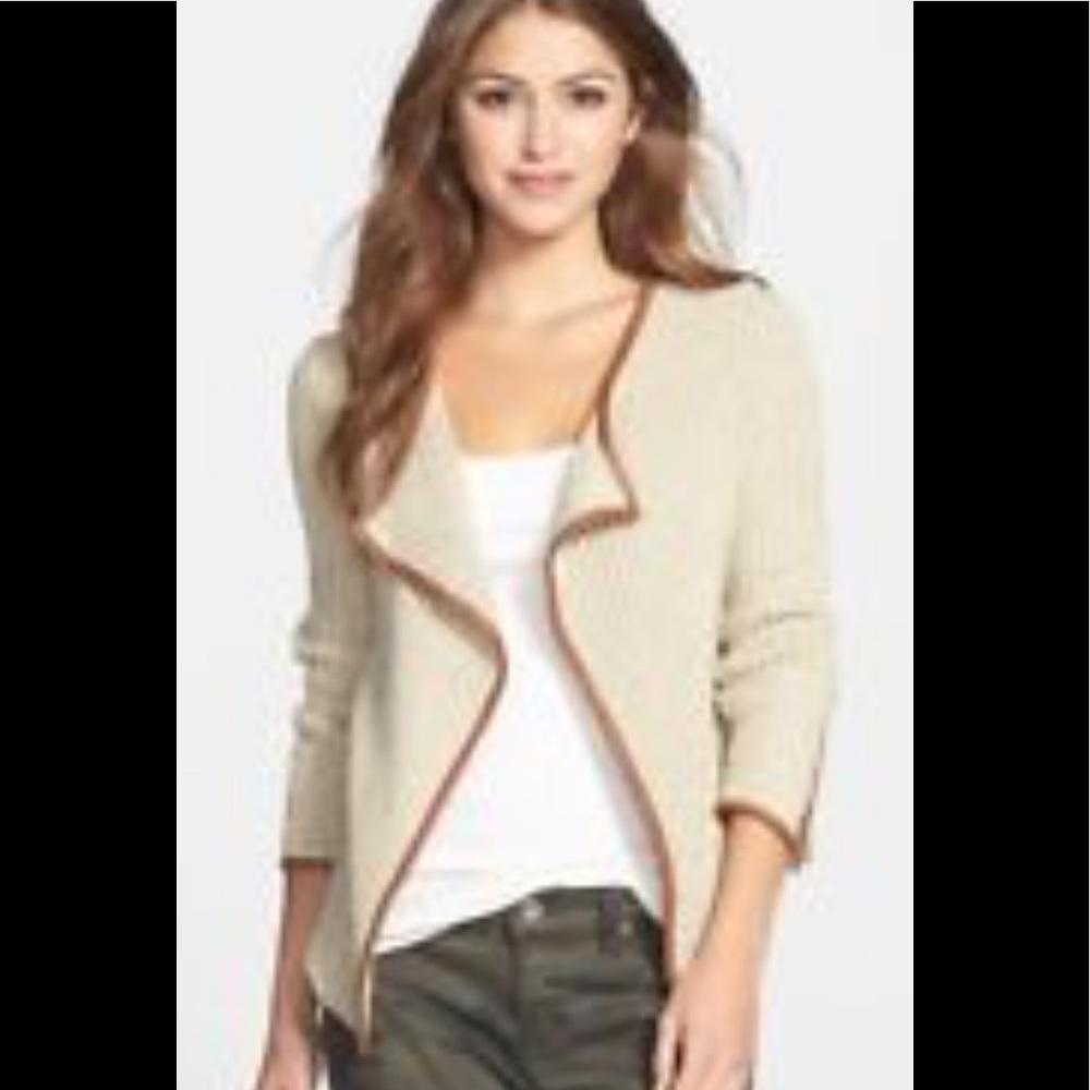 Lucky Brand Faux Leather Trim Cardigan